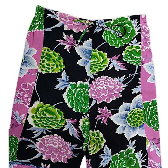 Floral Patchwork Wide Leg Pants M Hippie Artsy Boho Chic Fairy Flowy Drawstring - Picture 11 of 16